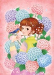 소녀, 꽃 속에서 노닐다. 연작 6월의 탄생화 수국 꽃말은 &quot;변덕... 그리고 진심&quot; | 초등학교 미술, 그림, 창조적인