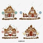 간단한 귀여운 일러스트 손으로 그린 진저 하우스 요소, 진저 브레드 하우스 클립 아트, 진저 집, 사탕 PNG 일러스트 및 PSD 이미지 무료... 
