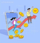 재테크_MZ세대 금융투자 벡터 일러스트 SILL700, 유토이미지, 일러스트, 재테크, MZ세대, 금융, 주식, 투자, 2명, 남자, 여자, 자연, 환경, 화폐... 