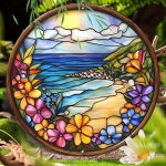 Temu｜방 장식 1pc 해변과 꽃이 묻은 유리 스타일 알루미늄 금속 신호, 8x8 인치, 방수 HD 프린트 벽 미술 장식... 