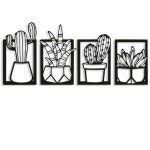 NR 디자인 | 선인장 4개 세트 금속 벽 예술 - 35 X 18 cm