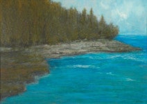oil pastel, Door County, water trees pinnacle | 파스텔