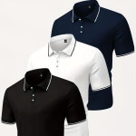 Temu｜3 PC 남성용 줄무늬 골프 셔츠, 여름 야외용... de golf de rayas para hombre, playera casual de manga corta con solapa... 