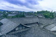 사천 랑중 고성 고대 건물, 고대 도시, 골목, 안뜰, 정원, 누각, 강남 고대 도시, 천장, 자연 배경, 푸른 하늘 흰 구름, 풍경, 푸른 하늘, 하늘, 하늘... 