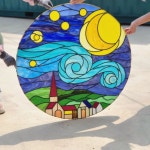 글라스공방 [유리가빛나는날에] on Instagram: “드디어 완성 입니다 사이즈 : 지름 1000 mm ㆍ 고흐 [별이 빛나는 밤]을... 