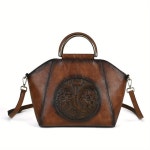 Temu｜Retro Pu Embossed Tang Flower Shoulder Bag, Ladies Red/coffee/brown Single Shoulder Bag With Adjustable Strap Temu｜Retro... 