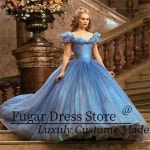 맞춤형 로마틱 신데렐라 Quinceanera 드레스 오프 숄더 Organza 스카이 블루 스위트 16 댄스 파티 드레스 파티 착용 코스프레 드레스