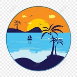 최소한의 바다 풍경 벡터 일러스트 소재