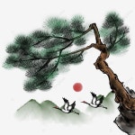 잉크 크레인 소나무 재료 요소, 골동품 예술적 개념, 두루미, 수묵화 PNG 일러스트 및 PSD 이미지 무료 다운로드 - Pngtree