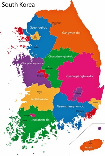 Map of regions in South Korea | Korea map, South korea, Map