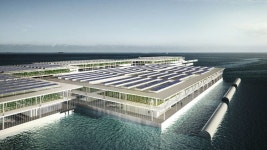 Each Smart Floating Farm would be a triple-decker barge, featuring a fish farm, hydroponic garden and rooftop solar panels (Credit... 