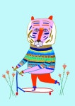 Tiger on Scooter. | 그림, 초등 미술, 동물