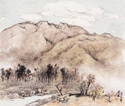 (Korea) A cottage and a stream, 2007 by Bak Haeng-bo (1935- ). brush watercolor on paper. | 그림, 한국화, 화실