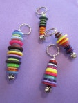 Button keyrings - buttons threaded onto a U shaped wire and with a bell on the bottom - to help you find your keys in your handbag.... 