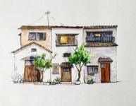 Drawings에 있는 ta_samay_koriza님의 핀 | 수채화 풍경, 수채화