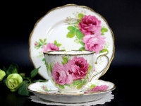 American Beauty, Royal Albert Tea Cup and Saucer, Heavily Decorated English Teacup Trio 14180 | 찻잔