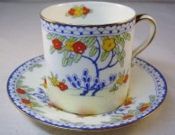 Doulton deco: unnamed demitasse / coffee can duo by Robert Allen, H4236, Rd 702852, c1934 (7). Yellow-blue colourway - bright... 