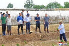 중국대사관 성원들 택암협동농장에서 친선로동