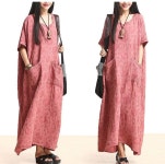Plus Size Cotton Linen Maxi Dress Loose Fitting Bat Sleeve Summer Dresses | 옷 만들기 패턴, 옷, 원피스