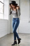 Bullhead Denim Co. Medium Wash Lace-Up Super High Rise Skinny Jeans | 스키니 진