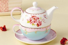 Tea for One Teapot Set with CUP /SAUCER Bloom Pink Rose New Bone China Porcelain #Foris | 도자기, 도전