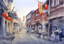 | 수채화, 스케치, 색연필 Direk Kingnok Watercolor artist    Old Town in Suzhou 2 31 x 46 cm. | 수채화, 스케치, 색연필