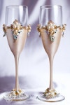 Personalized Wedding сhampagne glasses Flutes bride and groom set of 2 For these glasses color: ivory and champagne gold All... 