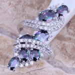 빛나는 무지개 미스틱 화이트 CZ 925 스털링 실버 반지 사이즈 5/6/7/8/9/10/11/12 S0218 | Gemstone wedding rings, Rainbow... 