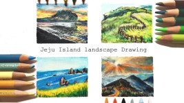 프리즈마 색연필로 그리는 4가지 제주도 풍경화/4 Type of Jeju Island Landscape Drawing with P... - 2020 | 풍경화, 그림, 색연필 그림