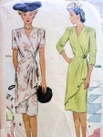 McCALL 5991 DRESS PATTERN LOVELY SIDE FRONT DRAPED WRAP, SURPLICE V NECKLINE, STUNNING 40s DESIGN | 드레스