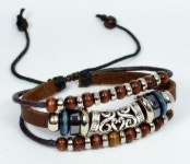 Leather bracelet,mens and womens brown leather bead charm bracelet with wooden beads (B09-2) (scheduled via http://www.tailwindapp.... 