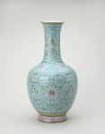 Pair of vases   China, Qianlong (1736-1795) Porcelain with turquoise glaze, painted in famille rose enamels and gilt, H. 37.5 cm... 