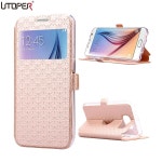 슬림 그리드 coque galaxy s6 케이스 플립 지갑 스탠드 pu 가죽 뷰 창 samsung s6 g9200 g920f g920i g920a 전화 커버 | Telefono... 