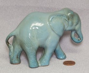 Frankoma Pottery Elephant 137-E * Glaze: BLUE STONE (Gray) * 5 x 2 x 3-1/4 H | 코끼리