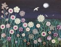Flying Over Moonlight Meadow - mixed media on a 12 x 9 inch box canvas (SOLD) | 꽃 디자인, 꽃, 색연필