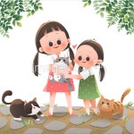 가족 고양이 귀여움 돌보기 동물 두명 들기 따뜻함 라이프스타일 만지기 미소 반려동물 사람 사랑 서기 어린이 여자어린이... 