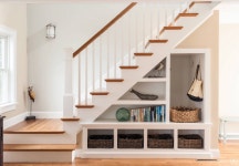 Open shelves under stair... 