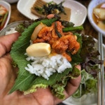 “용호동 산청한방오리불고기 땡초마늘 팍팍 넣고 매콤한 불고기 한 판, 남음 양념은 볶음밥으로 시원한 오리탕과 함께. 베스트는 녹두가... 