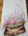 쪽커튼에 바구니 가득 소국 담아보았어요~ #광목그림 #천아트 #바구니 #소국 #대연동공방 #수강생모집 | 꽃그림, 칠하기, 패브릭 페인팅
