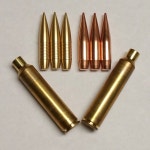 250gr .338 Pure-Precision bullets side by side with 300gr .338 Berger bullets driven by a 338 rogue with 37degree shoulder. | 총알