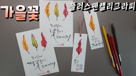 [플러스펜캘리그라피] 가을 꽃, 곱게 물든 나뭇잎 #플러스펜그림 #플러스펜수채화 #가을엽서 | 가을, 나뭇잎, 꽃