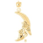 14K or 18K Gold Moon With Angel Pendant in 2022 | Gold moon, Silver moon, Gold chain with pendant