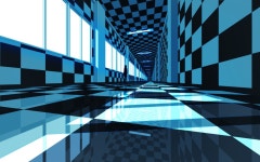 #CGI, #blue, #Monogatari Series, #Black Rock Shooter, #anime, #tunnel, #checkered, #hallway, #school, #building, #reflection, wallpaper... 