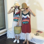 여름 새로운 도착 레이스 바느질 긴 섹션 V 넥 드레스 편지 만화 느슨한 드레스 여성 학생 드레스 | 패션 스타일, 여성, 드레스