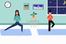여자 요가 여름 행사 건강 운동 요가 여자 다이어트 미용 생활 상태 밤 하늘 손을 회화 삽화 | 건강, 미용, 다이어트