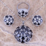 블랙 사파이어 925 스털링 실버 보석 귀걸이 펜던트 링 크기 6/7/8/9/10/11/12 S0025 | Silver jewellery sets, Designer jewellery... 