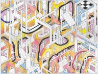 Views of the Autumnal City - No. 06  ink, marker, colored pencil, pastel and watercolor on Bristol board               16in. x 20in.... 