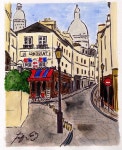 Le Consulat, Montmartre, Paris, France, Fifi Flowers | 색연필 그림, 그림, 여행