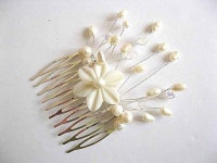 Pieptan nunta cu floare de sidef si perle naturale, pieptan mireasa 22715 | 진주, 신부
