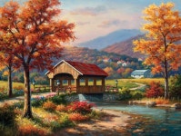 Covered Bridge in Fall - 500pc Jigsaw Puzzle By Sunsout(이미지 포함) | 풍경 그림, 풍경화, 유화그림